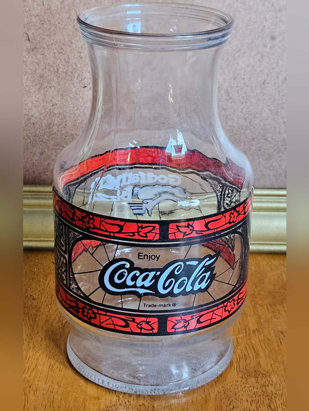 Coca-Cola Clear Glass Jar with Red and Black Logo Bands Godfathers